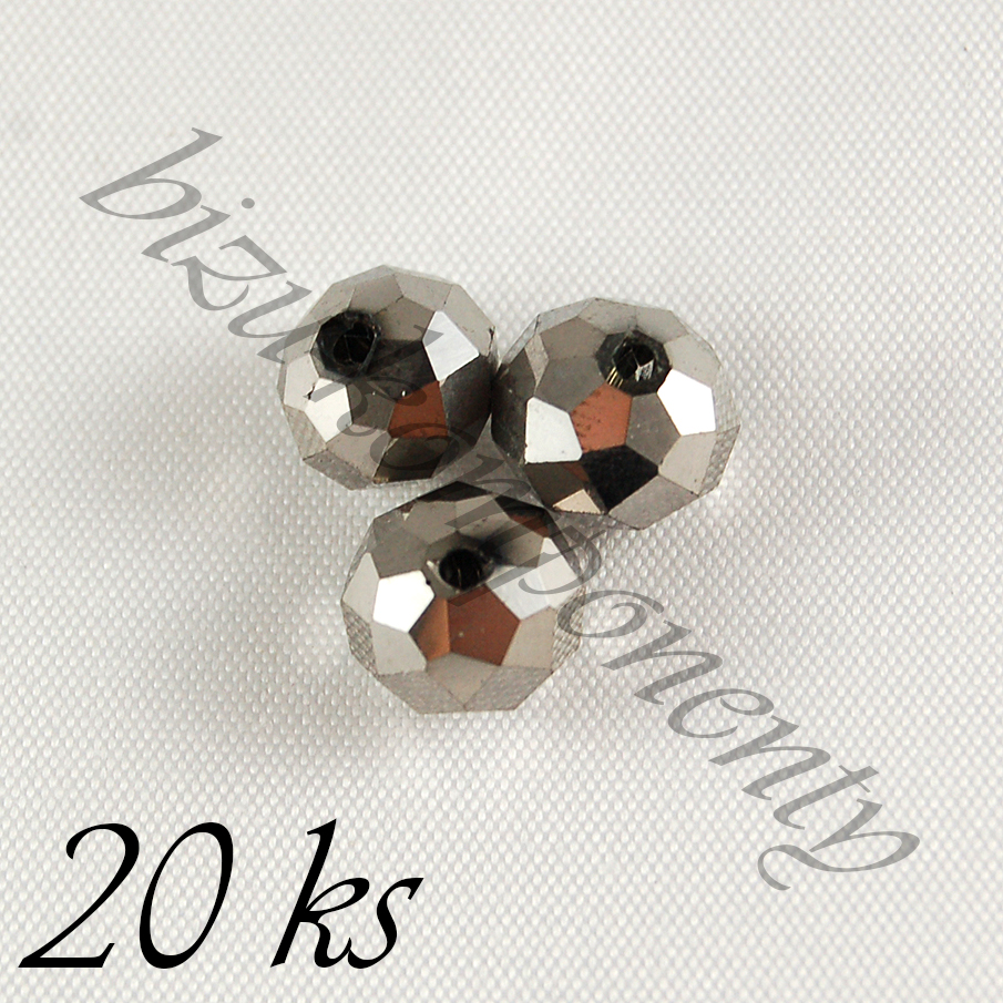 Broušený korálek s šedým lesklým pokovem 8mm 20ks (01 0024)