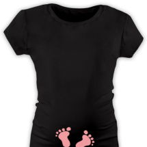 těhotenské TRIČKO černé s výšivkou NOŽIČKY, růžová