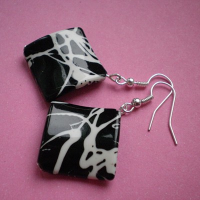 Náušnice - Černobílé čtverce