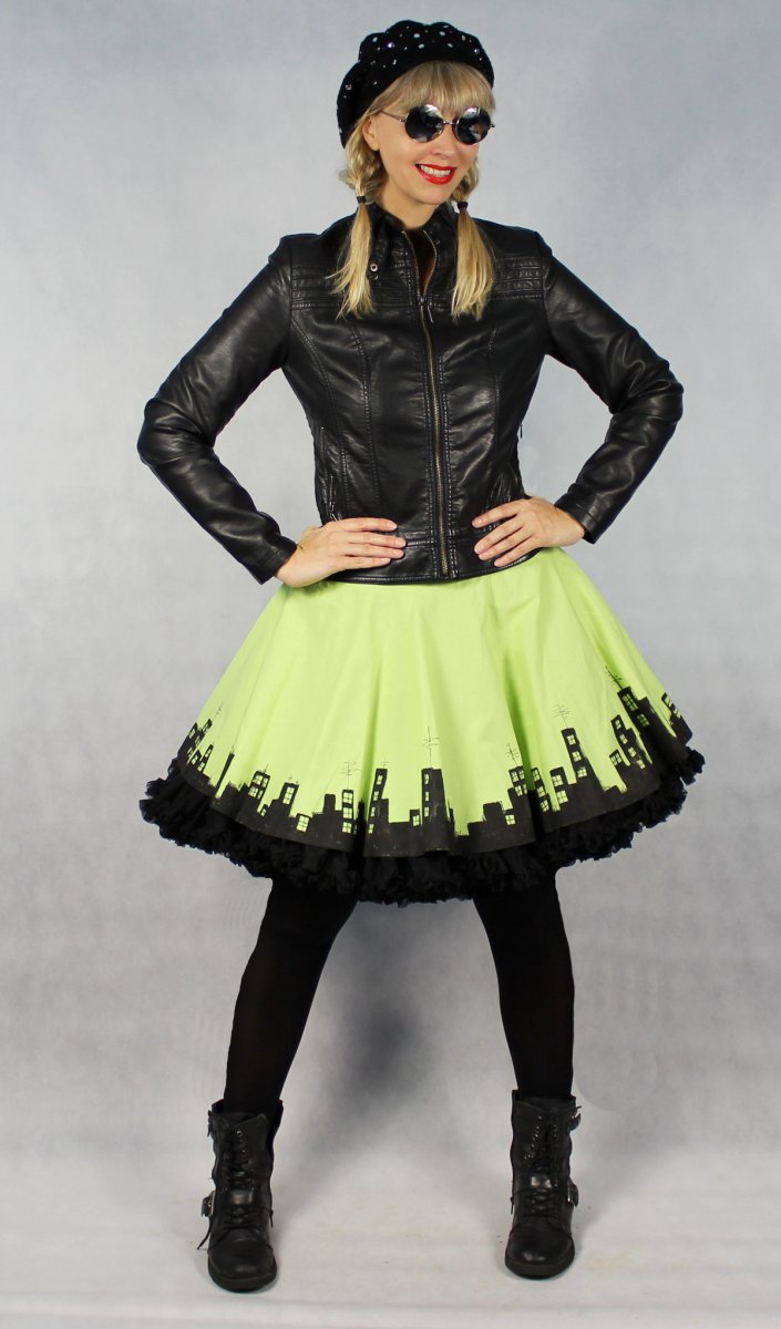 FuFu sukně zelené město s černou spodničkou