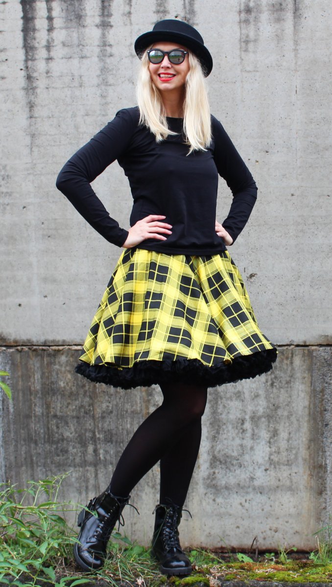 FuFu sukně žlutočerná kostka s černou spodničkou