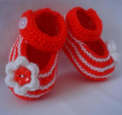 Pletené balerínky - bílo červené