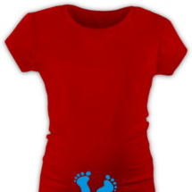 těhotenské TRIČKO červené s výšivkou NOŽIČKY, modrá