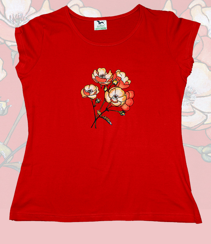 plané růže = sítotisk + ruční malba