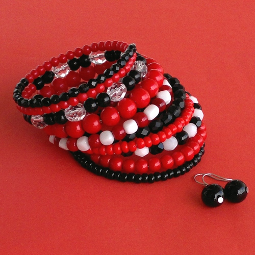 Červeno-černý náramek + náušky