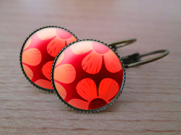 VINTAGE VISACÍ NÁUŠNICE - Červený kvítečku