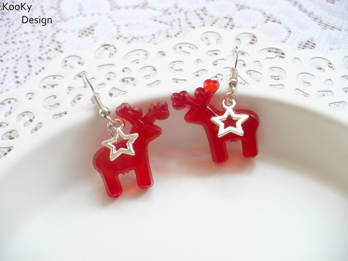 Visací náušnice - sobíci s hvězdičkou