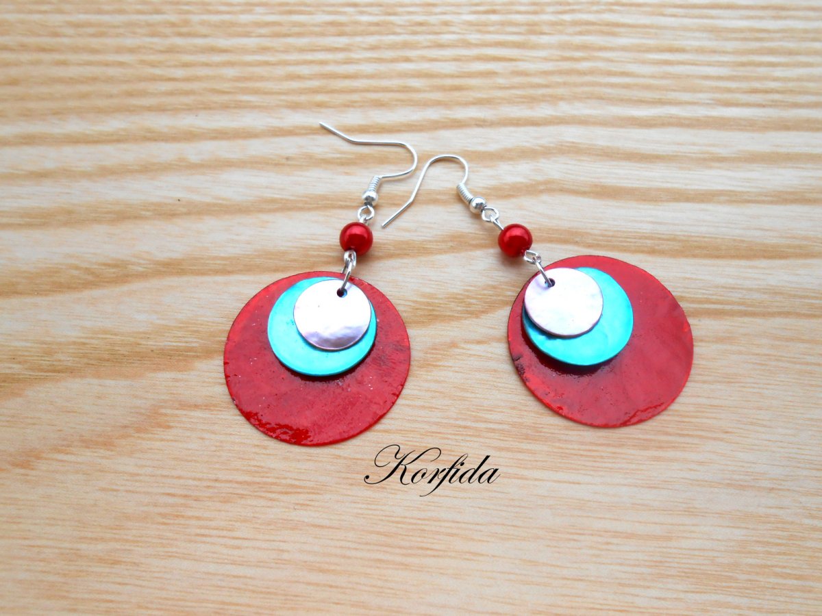 Náušnice perleť červená+zelená+růžová (331/16)