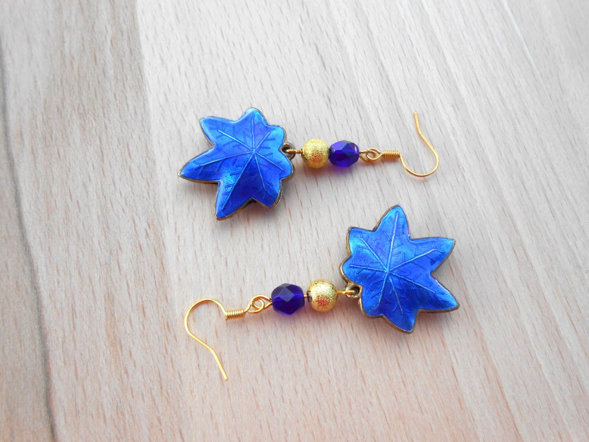 Náušnice listy cloisonne indigo (758/15)