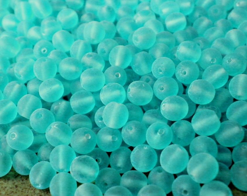 Zmrzlé korálky modrozelené, 6 mm - 50ks