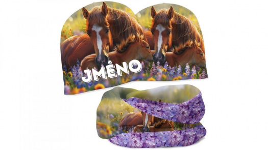 Set čepice a nákrčníku se  jménem Kůň,vel 47-54