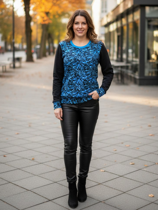 Mikina - tyrkys lístky, velikost L ~ SLEVA ~