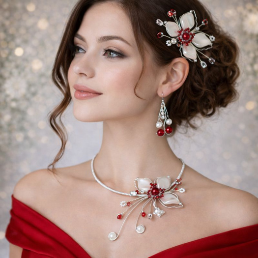 Exkluzivní autorský šperkový set – elegance v červených tónech