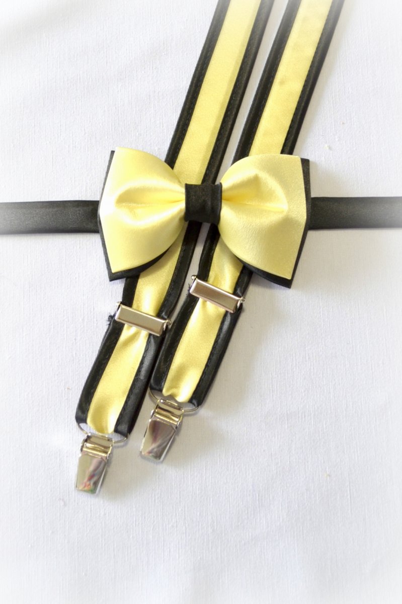 žlutý černý pánský motýlek + šle