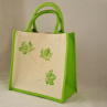 Bavlněno-jutová taška přír.bílá-zelená s listy