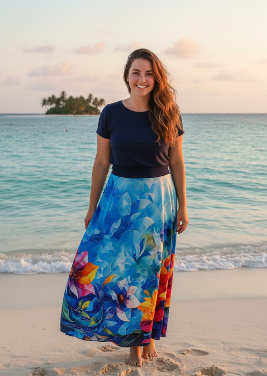 Dlouhá půlkolová sukně - mozaikové květy, velikost L/XL  ~ SLEVA ~