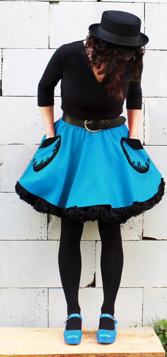 FuFu sukně modrá s kapsami a s černou spodničkou