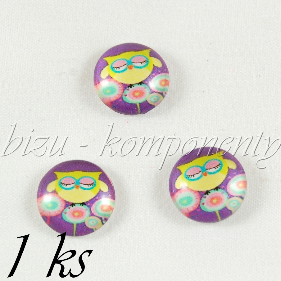 Skleněný kabošon žlutá sovička na pampeliškách (35 2087)