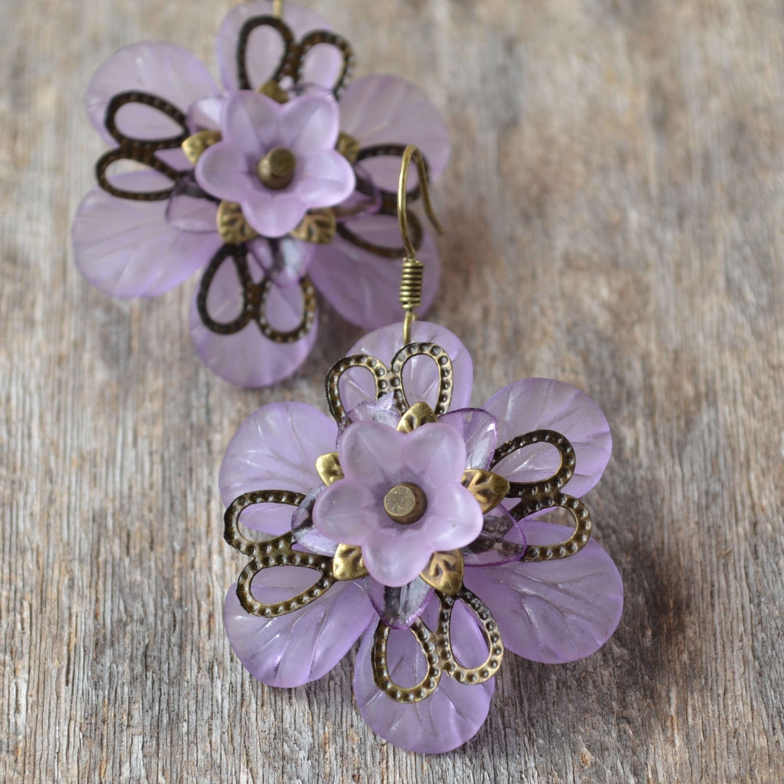 Náušnice - Fialové květy