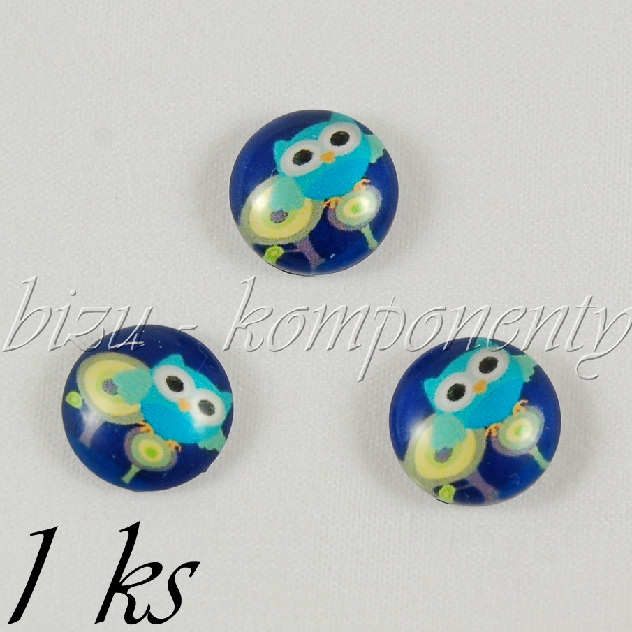 Skleněný kabošon sovička na vysokých stromech za úplňku (35 2107)