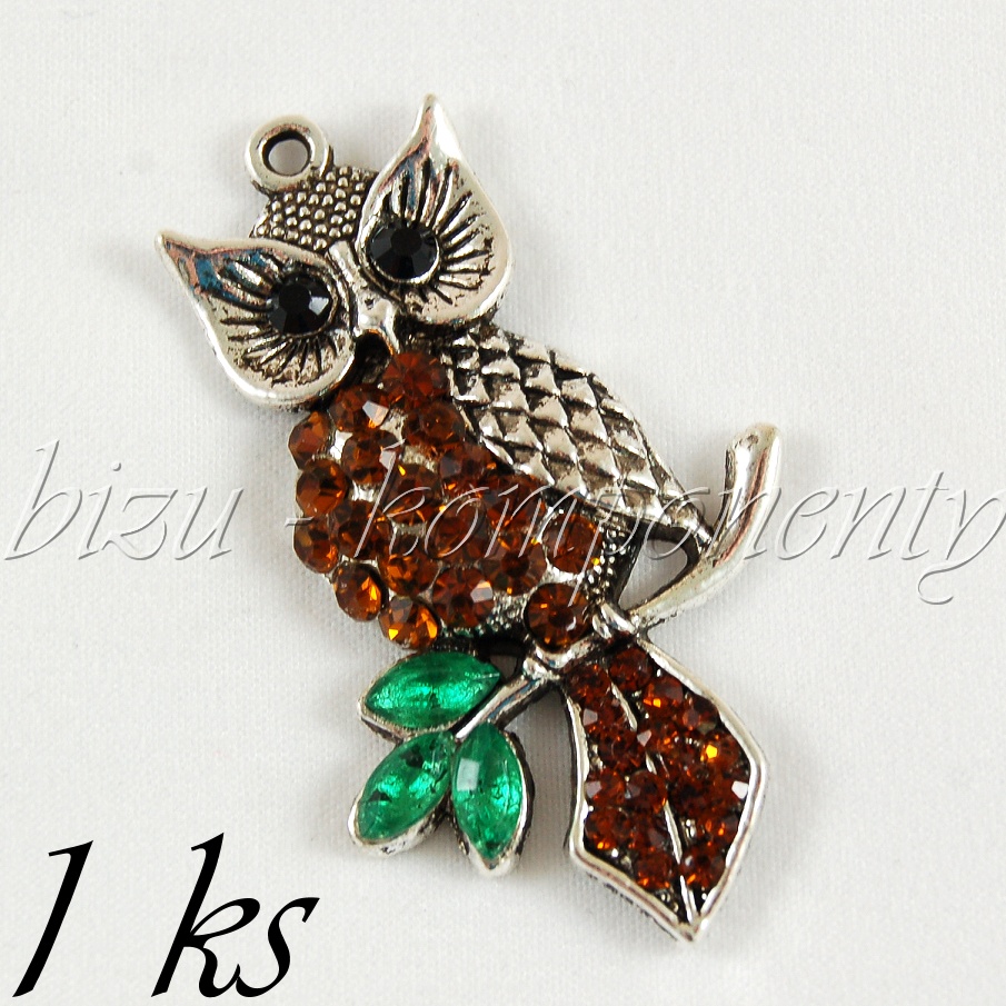 Hnědá sovička Šarlotka, stříbrná barva (02 0977)