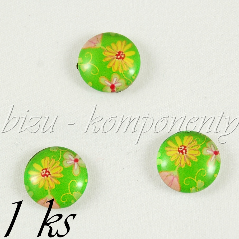 Skleněný kabošon květy na louce (35 2228)