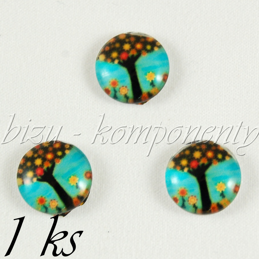 Skleněný kabošon s rozkvetlý strom (35 2212)