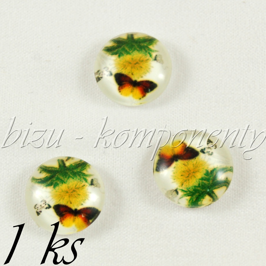 Skleněný kabošon motýl na pampelišce 12 mm (35 2451)