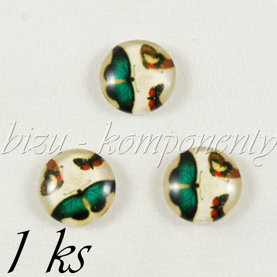 Skleněný kabošon se třemi motýly 12 mm (35 2463)