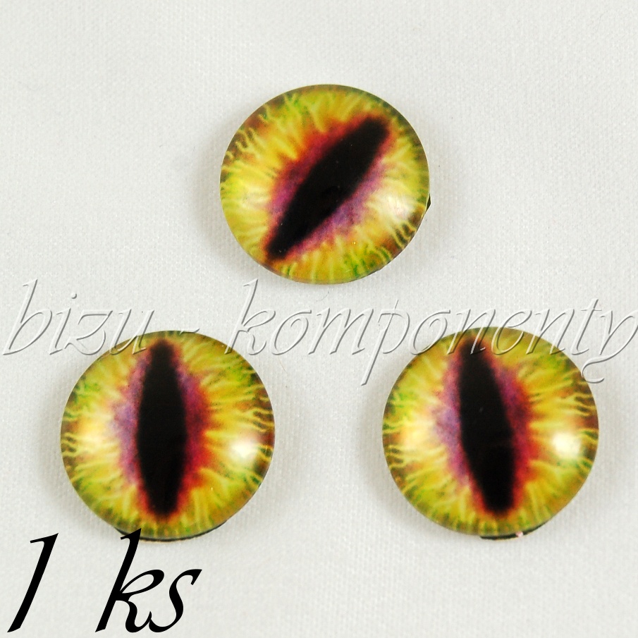 Skleněný kabošon hnědo - žluté oko  16 mm (35 2283)