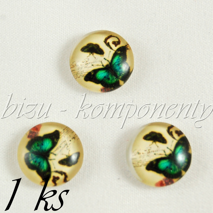 Skleněný kabošon zelený motýl, 12 mm (35 2252)