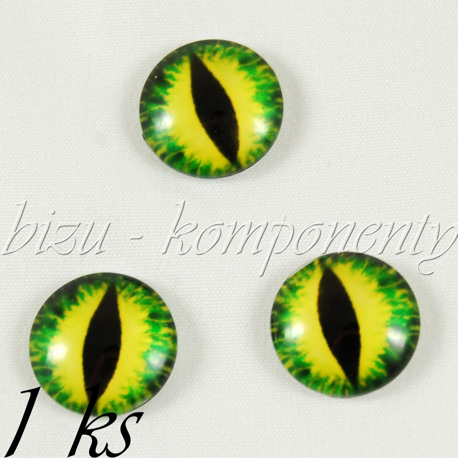 Skleněný kabošon žluto-zelené oko, 16 mm (35 2373)