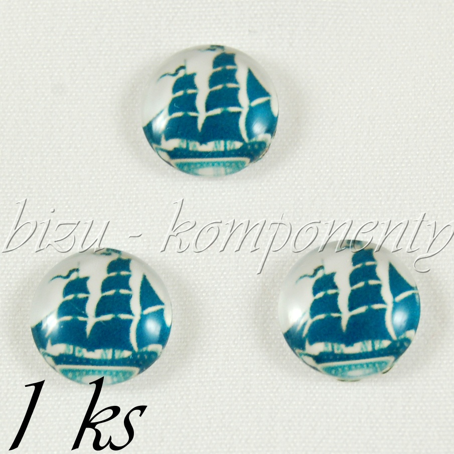 Skleněný kabošon plachetnice, 12 mm (35 2351)