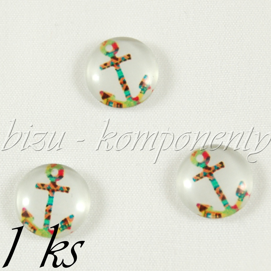 Skleněný kabošon barevná kotva, 12 mm (35 2323)