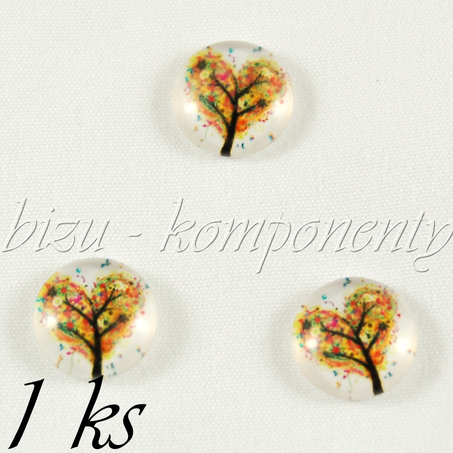 Skleněný kabošon podzimní srdíčkový strom, 12 mm (35 2326)