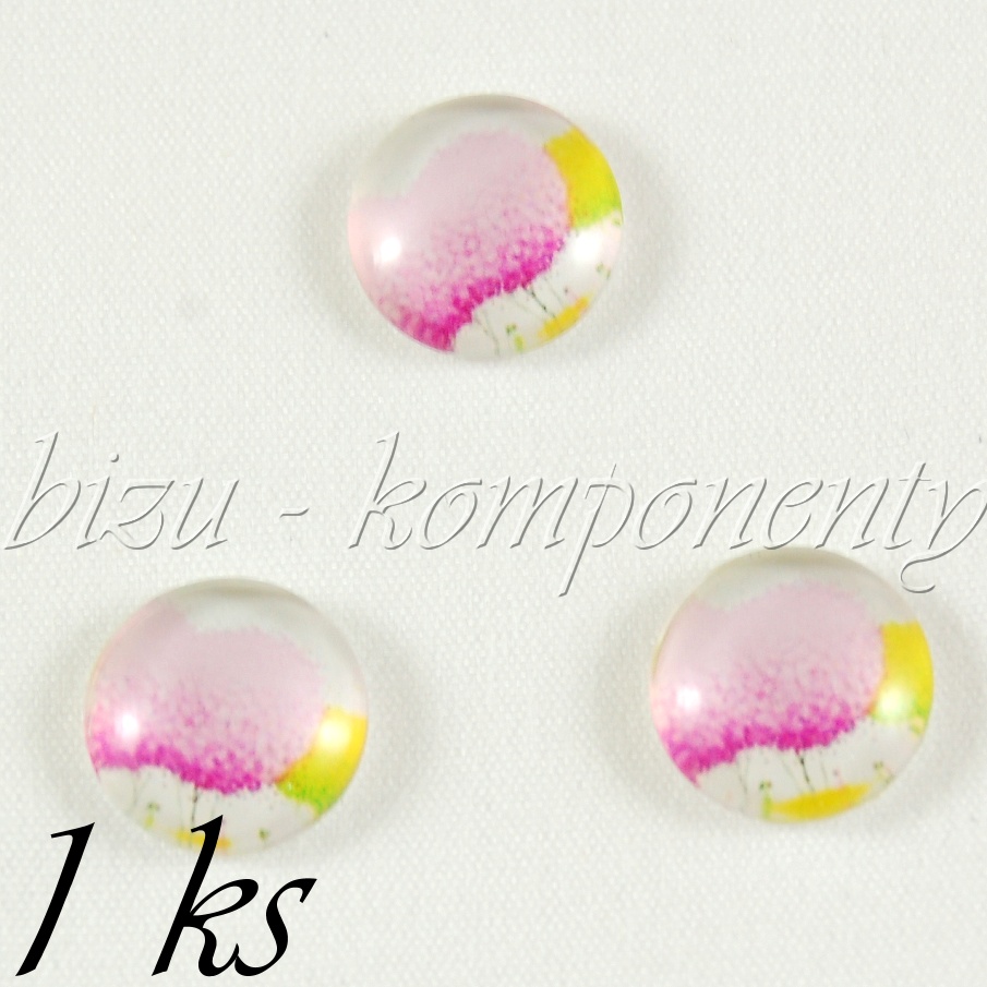 Skleněný kabošon s růžovými stromy, 12 mm (35 2358)