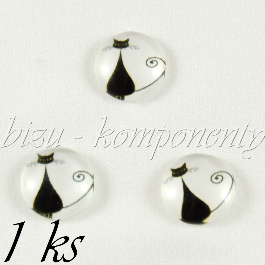 Skleněný kabošon kočička s trvalou , 12 mm (35 2331)