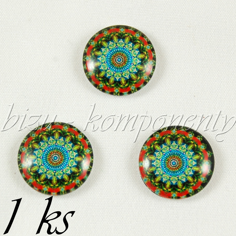 Skleněný kabošon barevná mandala, 16 mm (35 2377)