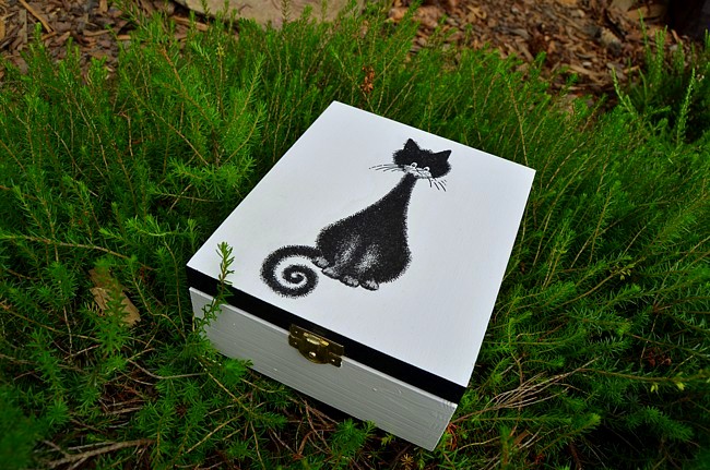 Krabička na čaj - 4 přihrádky - kočka