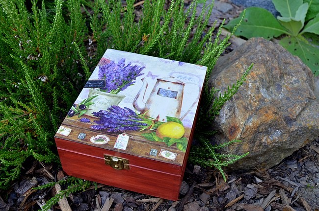 Krabička na čaj - 4 přihrádky - levandule