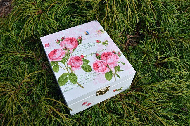 Krabička na čaj - 4 přihrádky - růžičky