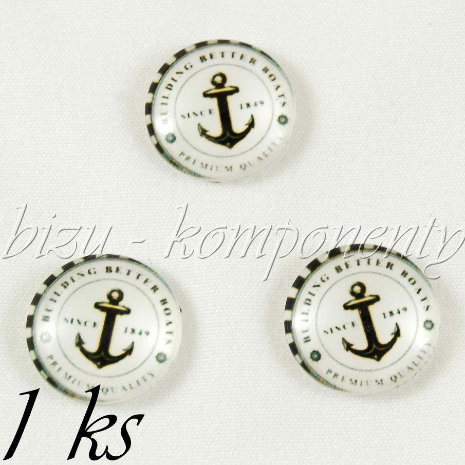 Skleněný kabošon kotva v kruhu, 16 mm (35 2414)