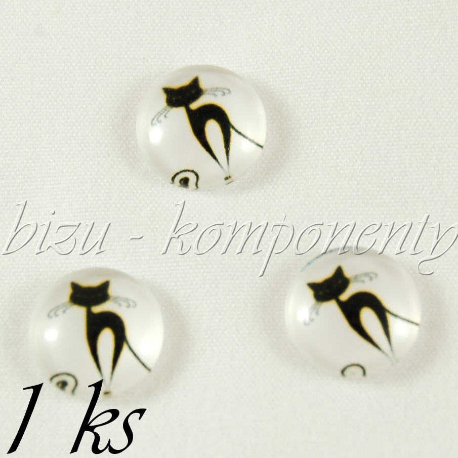 Skleněný kabošon ohlížející se kočička 12 mm (35 2418)