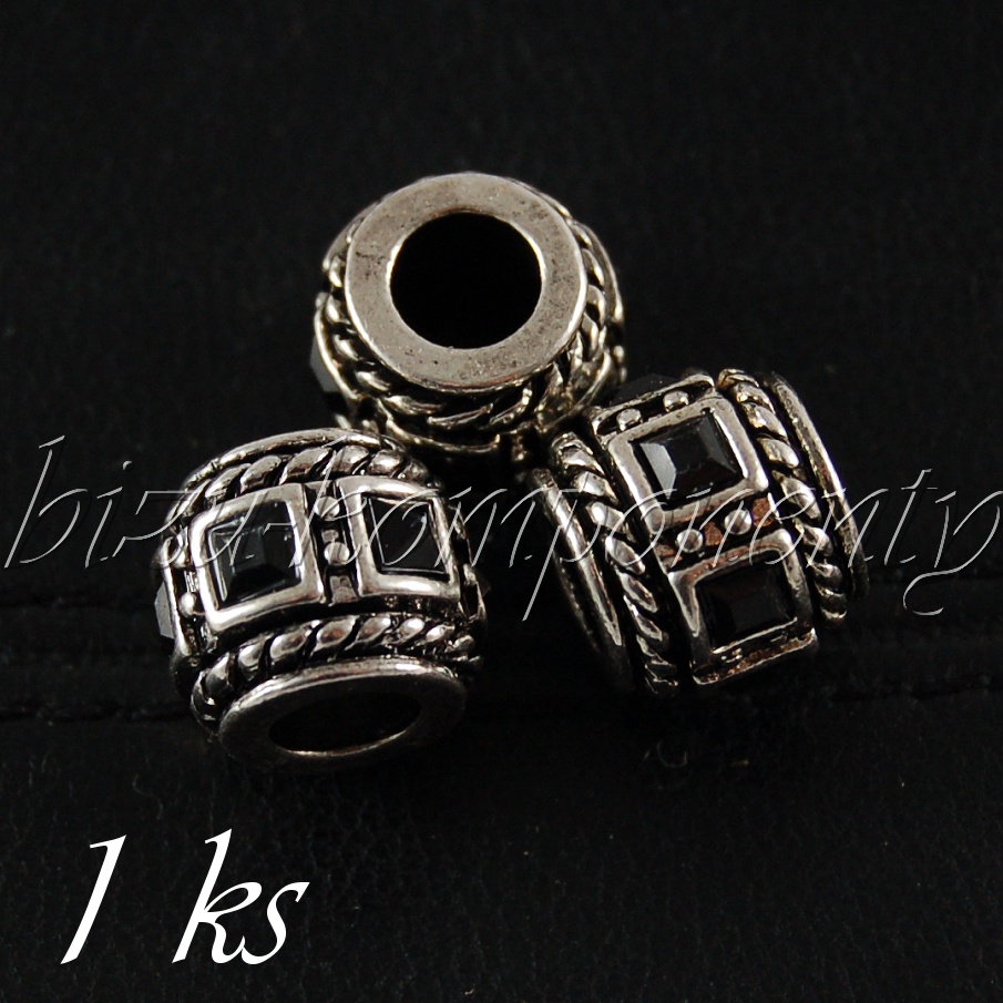 Kovový korálek s černými šatony (28 0067)