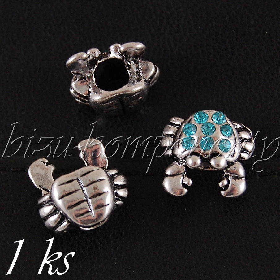 Kovový korálek krab s modrými šatony (28 0106)