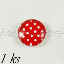 Skleněný kabošon červený s puntíky (35 2022)