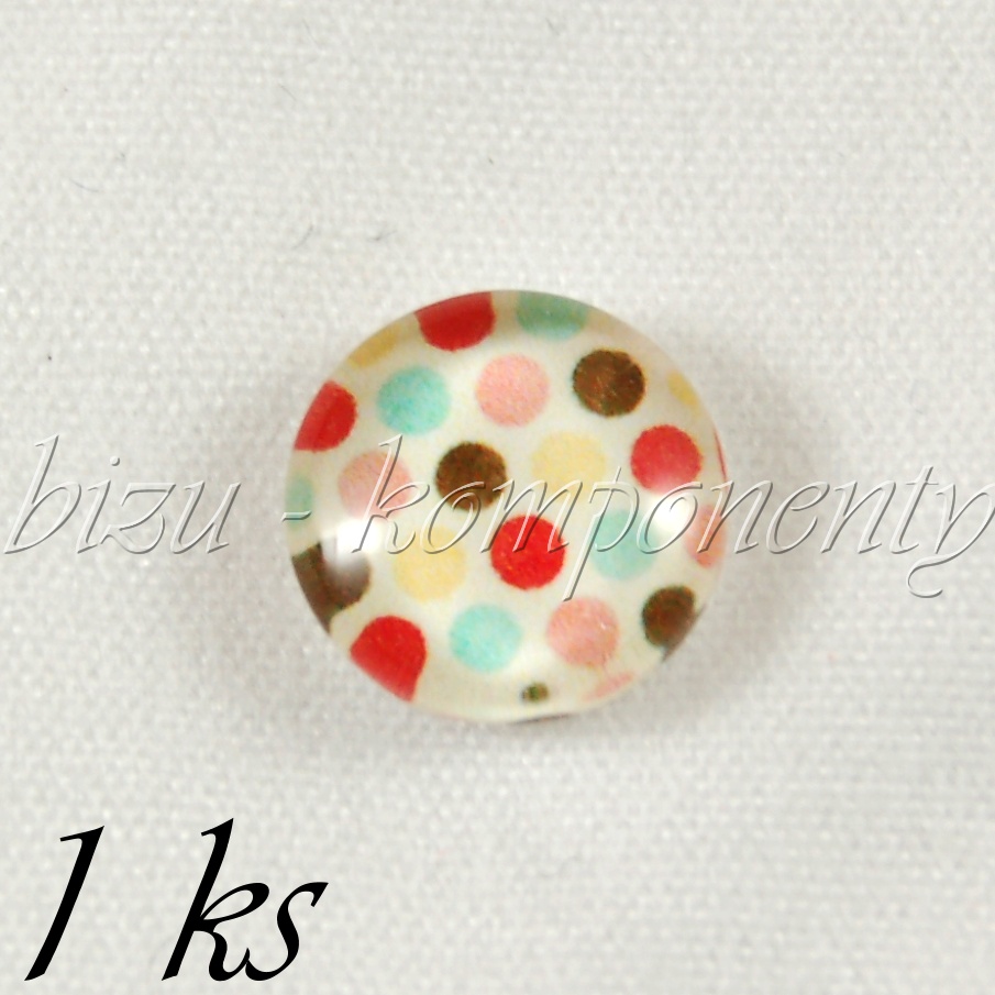 Skleněný kabošon s barevnými puntíky (35 2017)