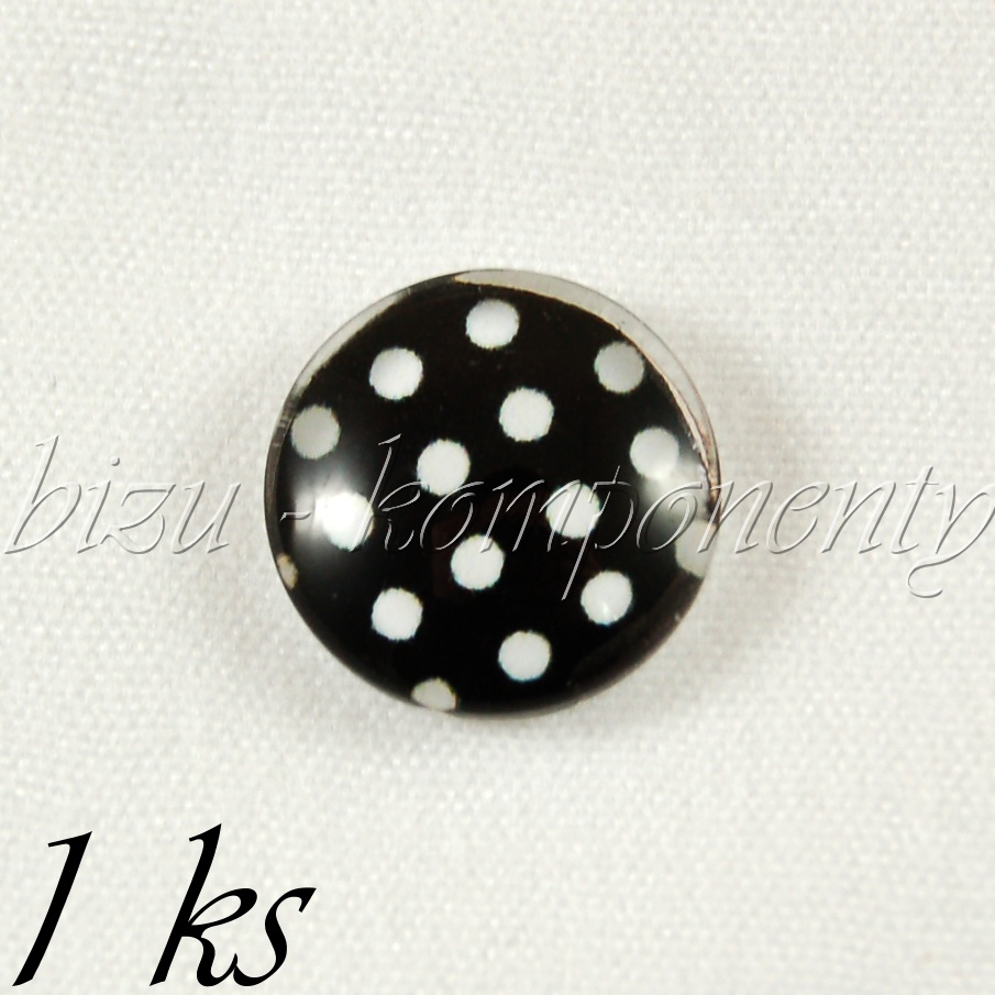 Skleněný kabošon černý s puntíky (35 2013)