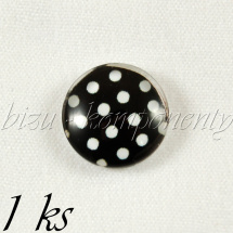 Skleněný kabošon černý s puntíky (35 2013)
