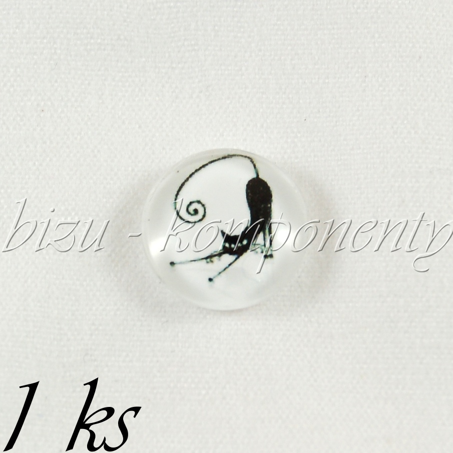 Skleněný kabošon černá kočka na bílém (35 2030)